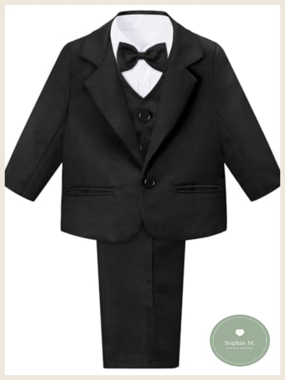Baby Boys Tuxedo 5-Piece Set Jacket Vest Pants Shirt Bowtie Formal Outfit